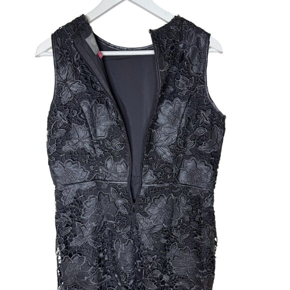 Vince Camuto Black Laser Cut Faux Leather Floral Lace Sheath Dress, Size 12 - Picture 4 of 12